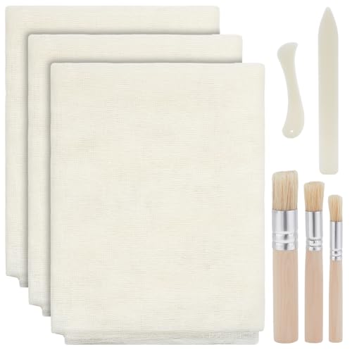 WEBEEDY Buchbindetuch-Set, Enthält 3 Stück Buchbindetuch, 92 x 100 cm Stoff, Weißes Reparaturtuch, 2 Stück Knochenordner, Papierriller Und 3 Stück Bürsten Zum Reparieren Der Bindung Alter Bücher