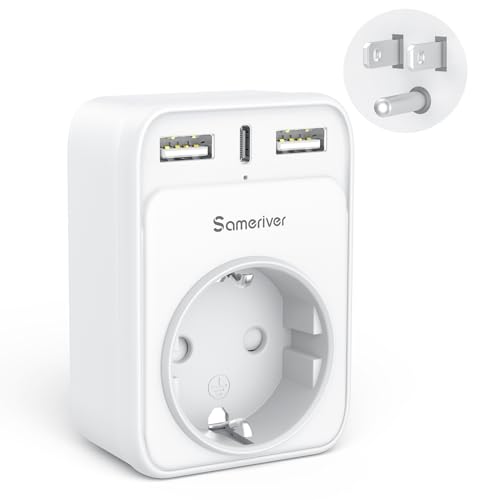 Reiseadapter USA Adapter Amerika Deutschland Stecker mit 2USB 1USB C (3A), 4-in-1 Steckdosenadapter Reisestecker Stromadapter für USA Kanada Thailand Mexiko Wand Ladegerät Ladestation