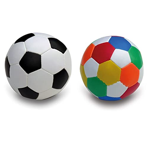 alldoro 60305 Softball Ø 10 cm, 1 Fußball 1 Ball, Softfußball aus Schaumstoff, Kinderball für Drinnen und Draußen, Spielball für Kinder und Babys ab 0 Monaten, 2er Set Schwarz/Weiß + Bunt