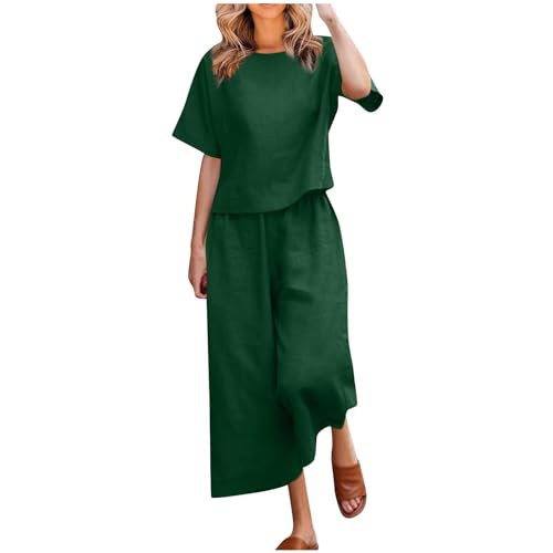 Zweiteiler Damen Baumwolle Leinen Jogginganzug Sommer Hosenanzug Modische Sportlich 2 Teiliges Set Schlanke Übergroßes Elegant Einfarbiges Freizeitanzug Hochwertige Sportanzug Jogginganzug Loungewear