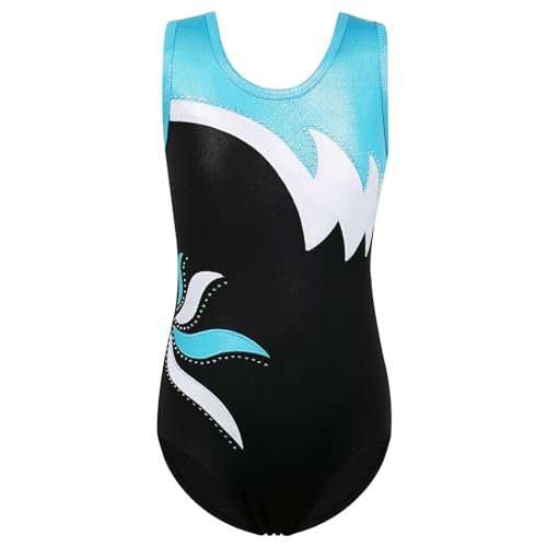 ZNYUNE Kinder Gymnastik Trikot Klassisch Gymnastikanzug Ärmellos für Mädchen B208 BlackAqua 12A