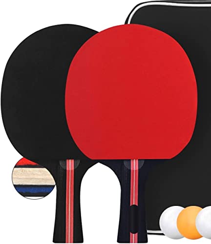 PIQIUQIU Tischtennisschläger Set mit 2 Schläger und 3 Bälle in Tasche, Tischtennis Set Schläger Bälle Ping Pong Set(Farbe zufällig)