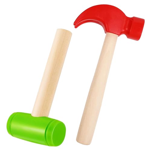 BLMHTWO 2 Stück Kinder Hammer，Holzhammer Plastikspielzeughammer Kinder Simulation HäMmer Wartungstools Simulierter Kleiner Hammer für Reparaturen Bausteine Baugruppen