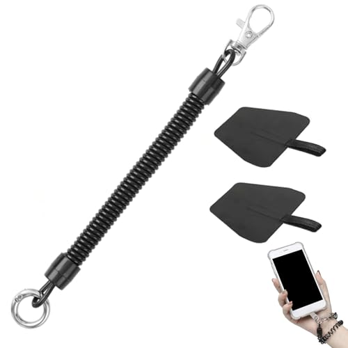 Telefon Lanyard Tether, Handykette mit flexiblem Spiralkabel Einziehbare Telefon Feder Lanyards mit Karabiner zum Schutz vor Stürzen mit 2 Stück Telefon Tether Patches für die Meisten Smartphones