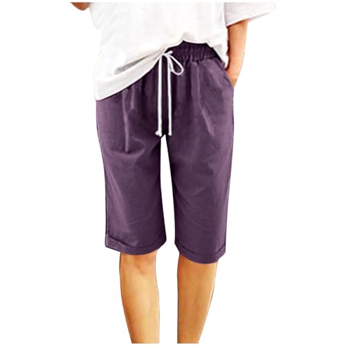 rtdgcv Lässige Damen-Shorts mit Kordelzug, bequemer elastischer Taille, mittlerer Leibhöhe, schmaler Passform, Bündchen am Saum Taschen Protest Shorts Damen (Purple, XXL)