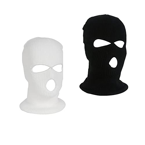 LINSOCLE 2pcs Balaclava - 3-Loch Sturmmaske, Gestrickte Sturmhaube, Multifunktionsmaske, Skimütze für Motorrad und Fahrrad (schwarz+weiß