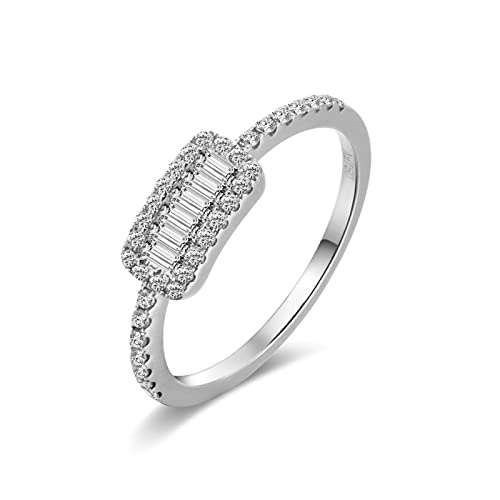 AmDxD Echte Gold Schmuck, Verlobungsringe 18K Echte Weißgold mit Trapez und Rund Diamant 0.37ct, Solitärring Elegant Diamantring Geschenk für Jahrestag Valentinstag, Weiß Gold Gr.52 (16.6)