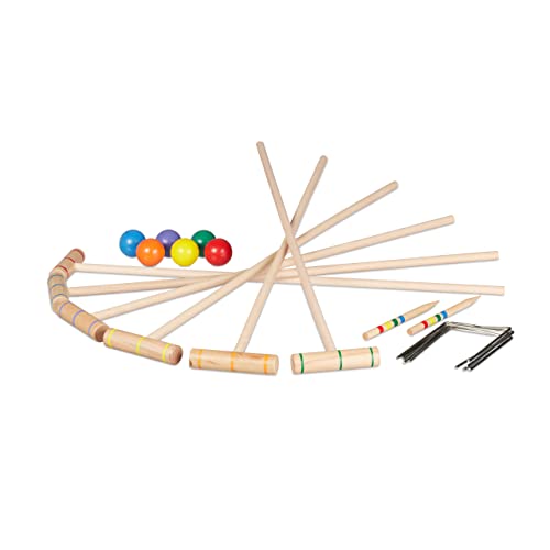 Relaxdays Krocket Spiel, 6 Spieler, Kinder & Erwachsene, Komplettset mit Tasche, Croquet Set Holz, Schläger, Mehrfarbig