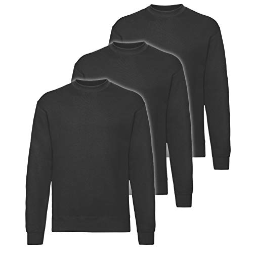 Fruit of the Loom 3er Pack Classic Set-In Sweat Herren, NEU, Farbe:schwarz, Größe:L