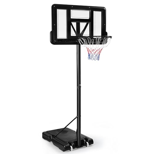 Lischwert Basketballkorb-Basketballkorb Outdoor 305cm Rollen Basketballanlage Standfuß Verstellbare von 128 bis 305 cm Basketballständer für Kinder Jugendliche Erwachsene im Hinterhof/Innenbereich