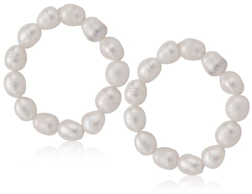 Lhbwhiz 2 Stück Perlenringe Damen Ringe, Elastische Ovale Perlen Ringe für Damen, geschenk für Freundin Gattin