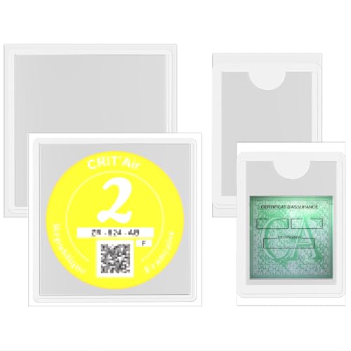 Ancable 4 Stück Selbstklebende Hüllen für Autoversicherung und Umweltplakette, transparente PVC-Schutzfolie, Größen 60 x 80 mm und 90 x 90 mm (jeweils 2 Stück)