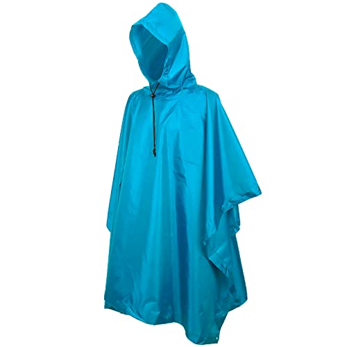 Regenponcho Wasserdicht Regencape mit Kapuze Multifunktionales Regenmantel Wiederverwendbar Regenkleidung Faltbare Ripstop Damen Herren für Wandern Jagd Camping Angeln Täglichen Gebrauch Hellblau