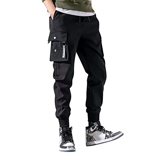 Generisch Herren Beige Kurz Cordhose Herren Schlag Herren Wanderhose Herrenmode Jogger Sporthose Lässige Baumwolle Cargohose Gym Jogginghose Hose Herren Lange Hose Taktischer Hose Herren (Black, L)