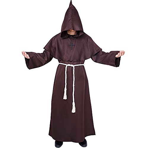 Myir JUN Mönch Robe Kostüm Mönch Priester Gewand Halloween Kostüm mit Kapuze Mittelalterliche Kapuze Herren Männer Mönchskutte (Braun, XX-Large)