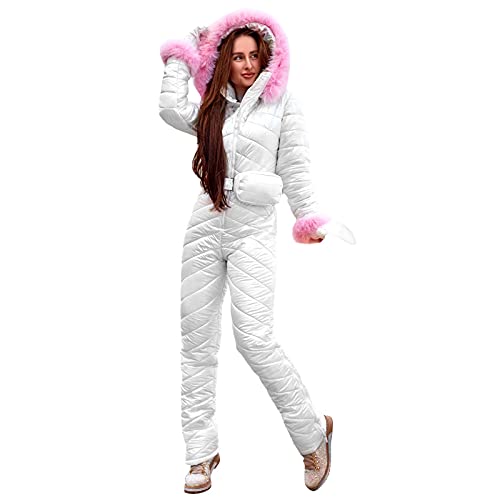 callmo Schneeanzug Damen Warm Einteiler Skijacke Schwarz Skihose - Skianzug Weiss Skifahren Skibekleidung Hooded Snowboard Skisuit Schnee-Jumpsuit Outdoor Sport Skianzüge XXL