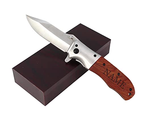 Jagdmesser mit Gravur personalisiert - Klappmesser mit Name und Holz Griff, Survival Outdoor Taschenmesser, Messer Geschenk für Jäger, Förster, Angler, Camper, Abenteurer