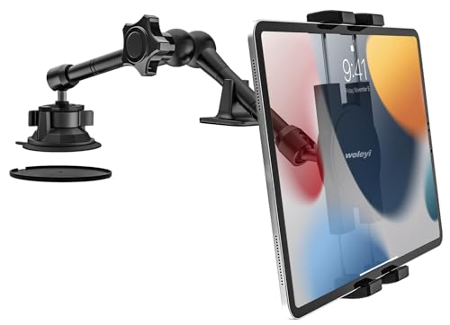 woleyi LKW/Auto Tablet Halterung Armaturenbrett Windschutzscheibe, Heavy Duty iPad Autohalterung Saugnapf mit Metallarm für 4-12,9" Handy & Tablet, iPad Pro/Air/Mini, Galaxy, Lenovo, iPhone usw