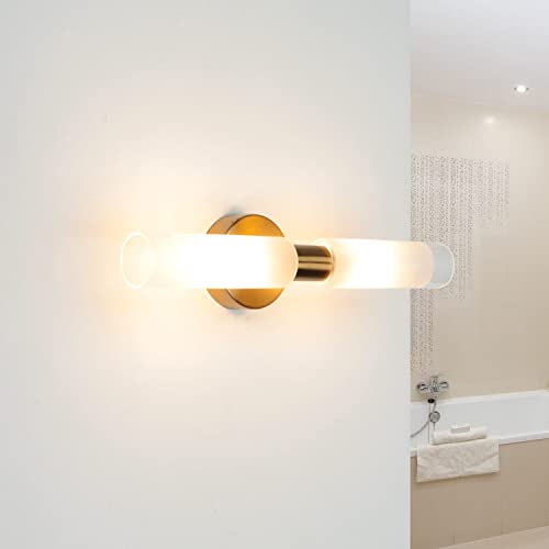 Licht-Erlebnisse Spiegelleuchte Wand Metall Glas in Messing 2xG9 B:22cm Badezimmer Bilderleuchte Wandlampe Wandleuchte Bad IP20