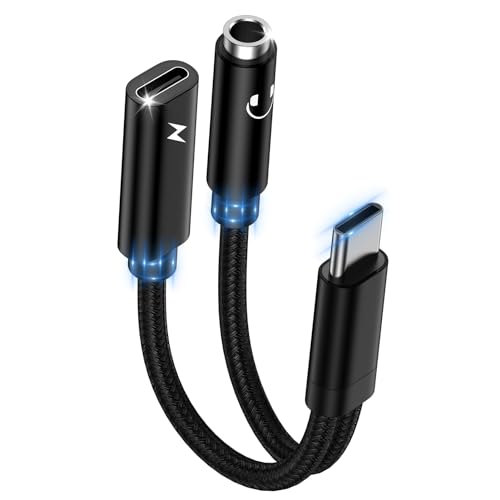 USB C auf 3,5mm Klinke Kopfhörer Adapter und Laden,2-in-1 Type C auf 3.5mm Klinke Adapter,USB C zu Schnellladung Aux Audio für Samsung Galaxy S24 A54 A53 A34 A23 A33 A14 S23 S22 S21 S20,Google Pixel 8