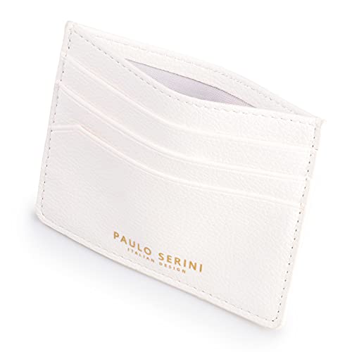 PAULO SERINI® Kartenetui Damen Herren | Card Holder Kartenhalter Unisex mit 6 Kartenfächer & Fach für Geldscheine Münzen | Kreditkartenetui Geldbörse aus veganem Leder | Cloud White