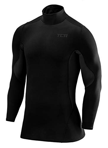 TCA Jungen SuperThermal Kompressions Shirt, Langarm Thermo Shirt mit Stehkragen - Schwarz/Schwarz, 8-10 Jahre