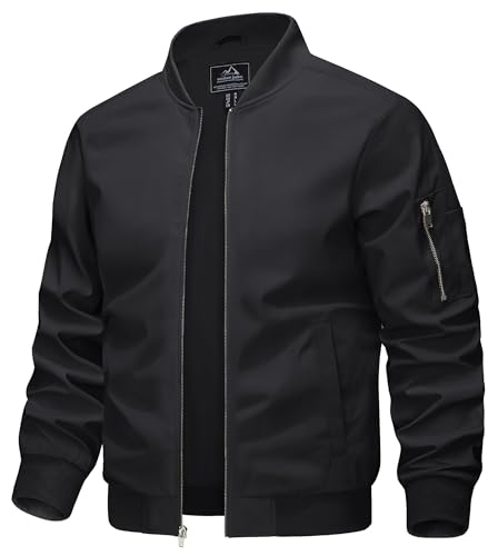 KEFITEVD Übergangsjacke Herren Frühling Sommer Männer Blouson Jacke mit Reißverschluss Taschen College Jacke Leichte Herrenjacke Schwarz XL