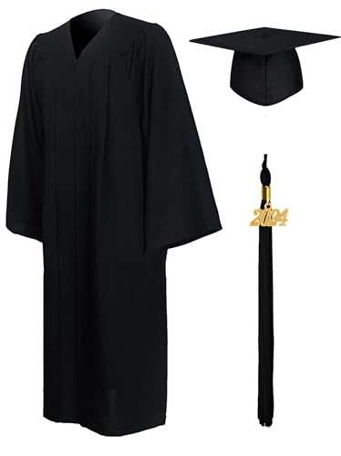 GraduationMall Abschluss Talar Doktorhut und Quaste 2024 für Hochschule und Bachelor Akademischer Talar mit Hut Schwarz 45(152cm - 158cm)