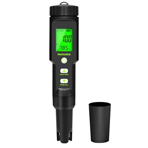 Homcoice PH Messgerät 5 in 1 TDS EC SALT Temperatur pH Wert Messgerät IP67 wasserdicht Pool pH Tester 0,01 hochpräziser digitaler Wassertester Trinkwasser mit ATC-Funktion