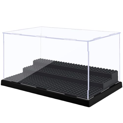 Minifiguren-Vitrine für Actionfiguren-Blöcke, transparente, staubdichte Acryl-Vitrine mit 3 beweglichen Stufen, Geschenke für Kinder, Schwarz