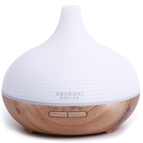 ASAKUKI 300ml Aroma Diffuser für Duftöle, Premium Ultraschall Luftbefeuchter Aromatherapie Öle Diffusor mit 7-farbigem LED-Licht, BPA-Free Schlafzimmer, Büro, Spa