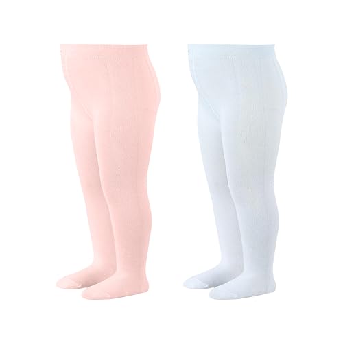 bistyle Baby Mädchen Strumpfhosen Weiche | Bio-Baumwolle Leggings Kinder Strumpfhose Neugeborene | Warm Tights für Mädchen bequem 2 Stück (DE/NL/SE/PL, Alter, 6 Monate, 12 Monate, Rose-Weiß)