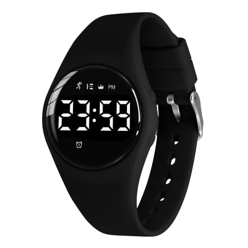 BEN NEVIS Digital Kinderuhr Jungen-Sports Outdoor Wasserdicht Armbanduhr mit LED-Licht,Wecker,Stoppuhr,Datum,Fitness Tracker Uhr mit Schrittzähler,Distanz-Silikon Armband Schwarz