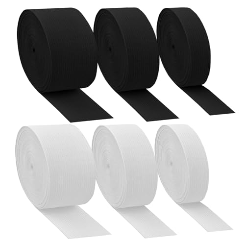 6 Rollen Elastische Gummibänder Nähen 20mm/30mm/40mm, Schwarze Weiß Breite Gummibänder zum Nähen, Hosengummi, Elastisches Breit Einfassband für Nähzubehör DIY Handwerk, 30M