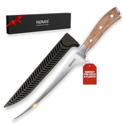 NØMIS Premium Filetiermesser Fisch | Filitiermesser scharf Fisch | Fischmesser | 18,5 cm Klinge aus Deutschem Edelstahl | Ausbeinmesser Profi für Fisch und Fleisch | Griff aus Zebraholz…