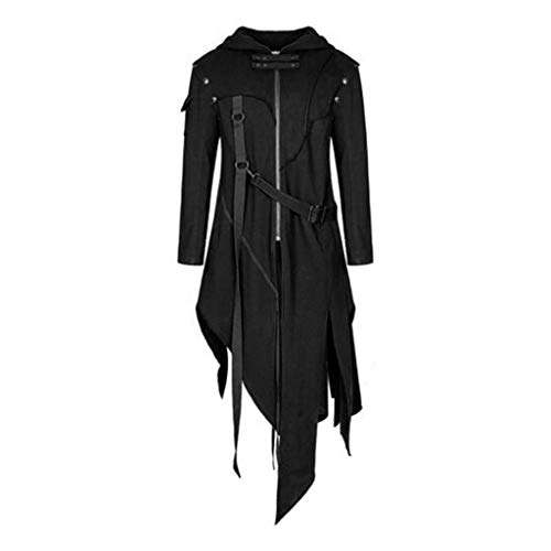 Herren Mantel Mittelalter - Ledermantel Schwarz Langer Steampunk Gothic Jacke Vintage Viktorianischen Cosplay Kostüm Trenchcoat Halloween Kostüme mit Stehkragen Zweireihig Gilet Slim Große Größe