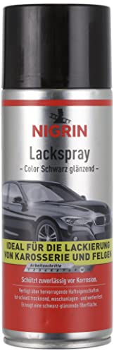 NIGRIN Lackspray, 400 ml, schwarz glänzender Autolack, schützt Felgen und Karosserie vor Rost, schnell trocknend