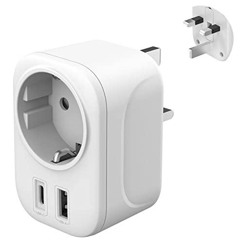 Reisestecker Adapter England Deutschland Stecker - Reiseadapter Typ G Steckdose UK Auf DE EU mit USB A & C 2.4A Steckdosenadapter England Irland Malta UK Adapter Reise Geschenk Gadgets Stromadapter