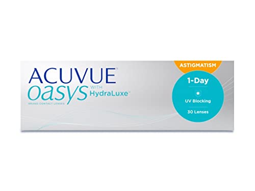 ACUVUE OASYS 1-Day for Astigmatism Kontaktlinsen – Tageslinsen mit komfortablem Tragegefühl – -1 dpt, Cyl -0,75, Ach 140 & BC 8.5 – Mit UV Schutz & Austrocknungsschutz – 30 Linsen