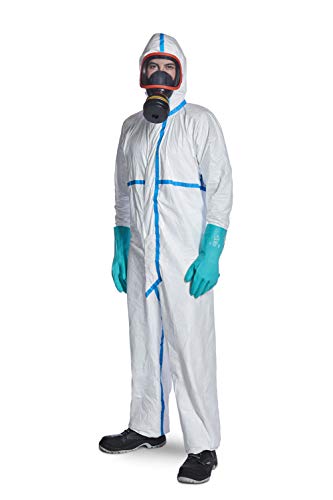 DuPont Tyvek 600 Plus | Chemikalienschutzkleidung mit Kapuze und Überklebte Nähte, Kategorie III, Typ 4-B, 5-B und 6-B | Weiß | Größe L