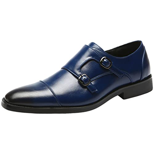 ANUFER Gentleman Schlau Zehenkappe Formell Doppelschnalle Mönch-Kleid-Schuhe Marine SN070533 EU41