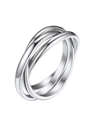 Bestyle 3er Ring Edelstahl Wickelring Damen Rolling Rings Fingerring Ehering Verlobungsring Ring Für Frauen Silber 57(18.1)