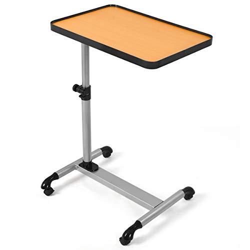 LIFEZEAL Pflegetisch höhenverstellbar, Beistelltisch mit Rollen in C Form, Mobiler Notebooktisch mit Verstellbarer Tischplatte, Multifunktionaler Laptoptisch Betttisch, 52x33x61,5-85 cm