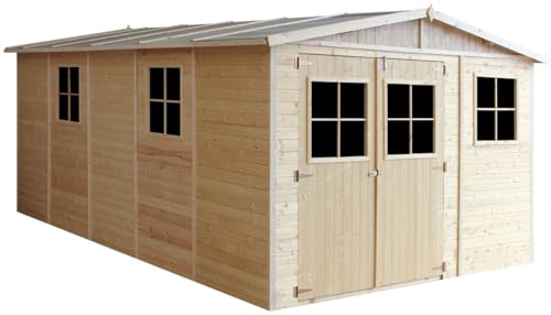 Holz Gartenschuppen - Abstellkammer mit Fenstern - H226x516x324 cm/15 m² Naturholz-Shiplap-Schuppen - Gartenwerkstatt - Fahrrad- Geräteschuppen TIMBELA M337