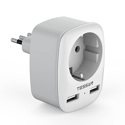 TESSAN Reisestecker Italien Deutschland Stecker USB, Adapter Italien mit 2 USB 2,4A, Steckdosenadapter Italien Typ L, Reiseadapter Italien, Italien Stecker Adapter für Italien, Chile, Uruguay