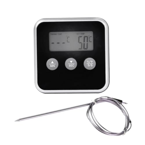 PRETYZOOM Ofenthermometer Grill-Timer Digitales Lebensmittelthermometer Grillthermometer Sonde digitales Thermometer BBQ-Thermometer Haushalt elektronische Zeitschaltuhr