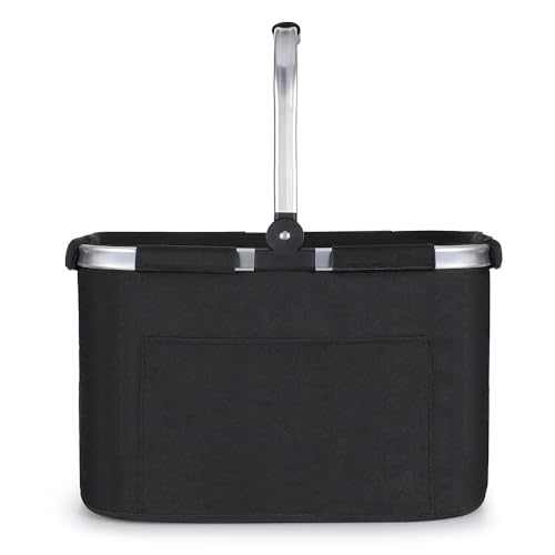 30L Tragekorb Faltbar Einkaufskorb Groß Picknickkorb mit Gepolsterten Griffen Praktischer Klappkorb Einkaufstasche mit Alurahmen Stabiler Korb - ideal für Reisen/Picknick/Einkaufen/Geschenk