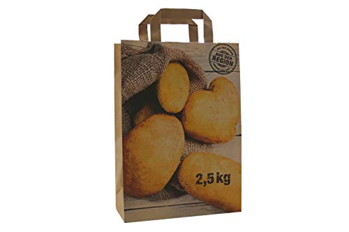 PGV Papiertragetaschen Kartoffeln - braun mit Flachhenkel (22 + 10 x 31 cm, 100 Stück)