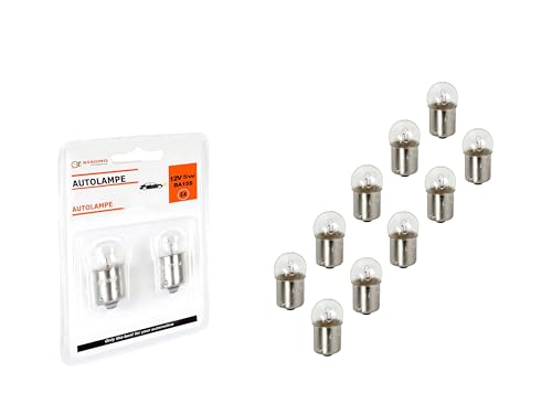 10x BISOMO Glühbirne Bremslicht Rücklicht 12V 5W Glühlampe Kugellampe E-geprüft Rückleuchte Auto Lampe Birne 12VR5W BA15S