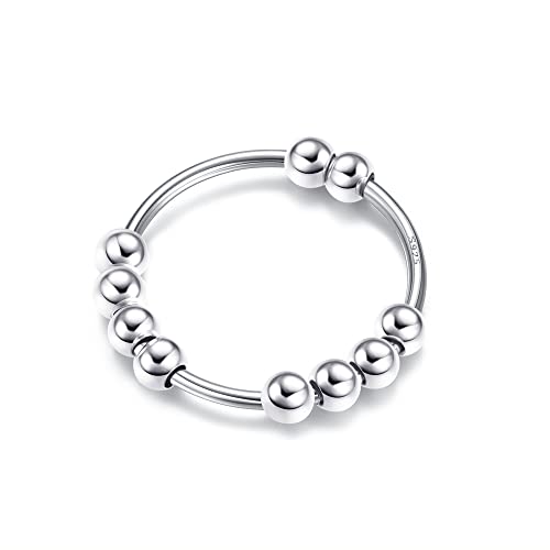 YADOCA 925 Sterling Silber Angst Ring für Damen Mädchen Stapelbare Ringe Spinner Bead Ringe Fidget Ring 5